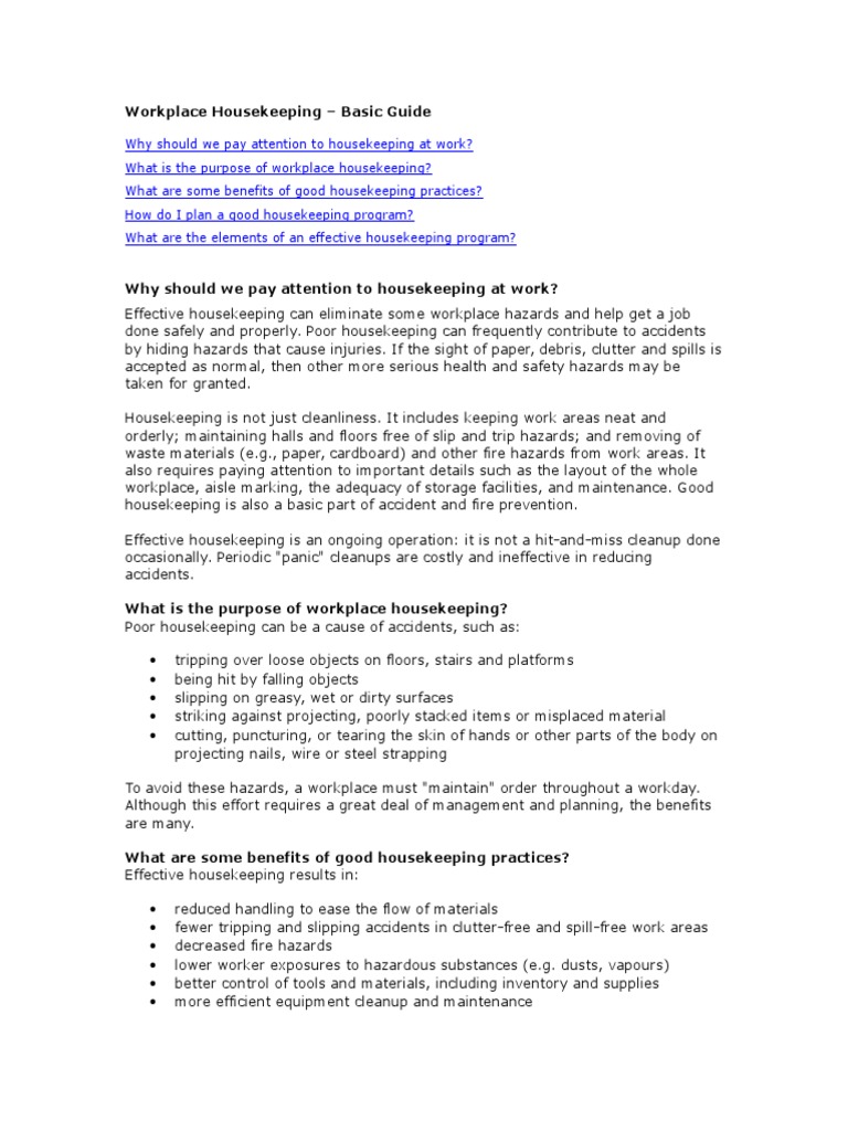 Workplace HousekeepingBasic Guide and Procedure PDF