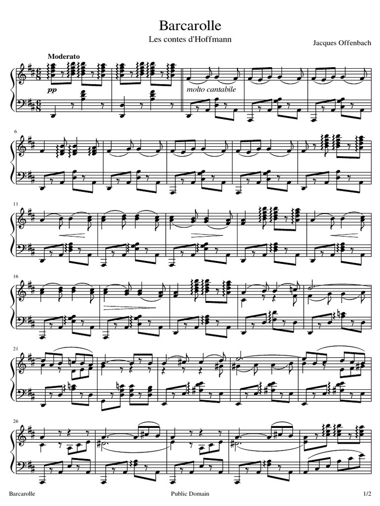 Barcarolle Piano Sheet Music Offenbach