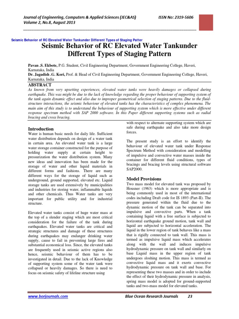 Seismic Analysis of Elevated Water Tanks | PDF | Earthquakes | Fluid ...