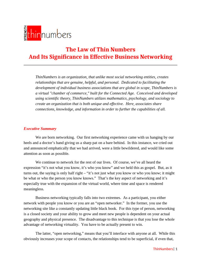 The Law of Thin Numbers in Networking | PDF | Social Network | Social ...