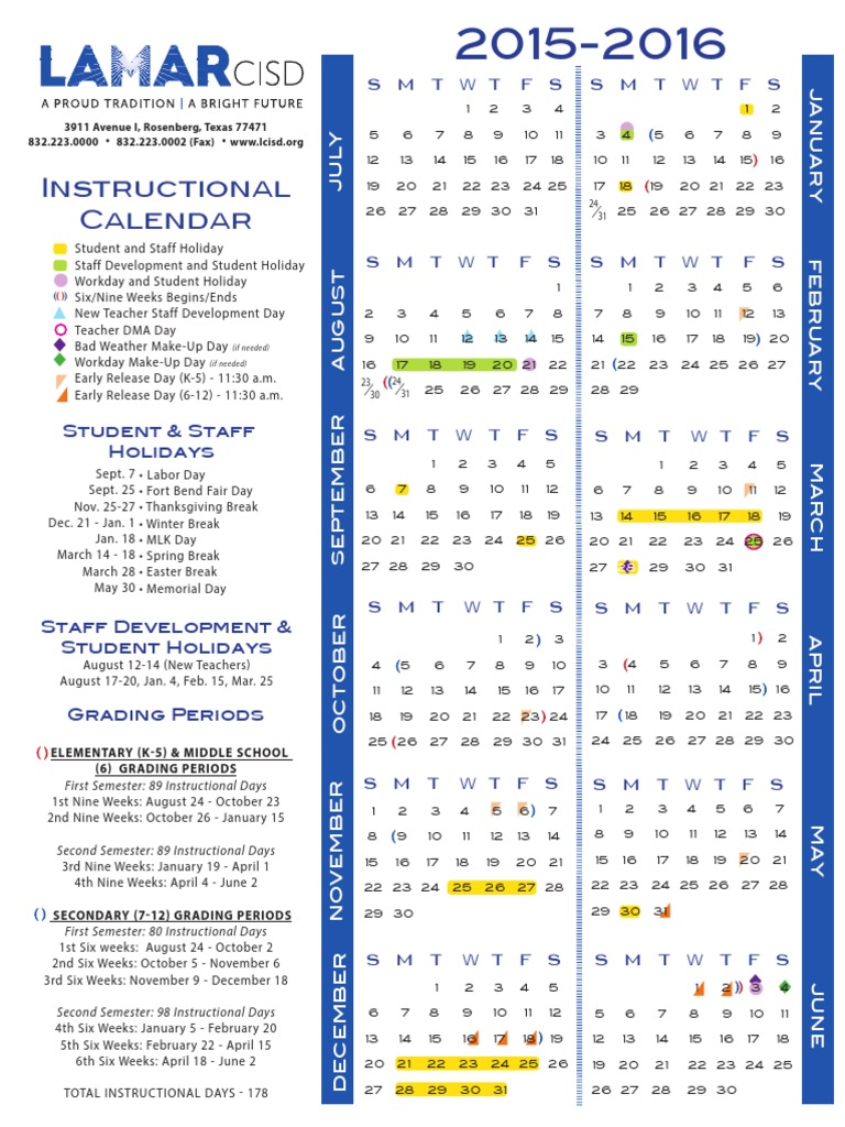 LCISD 2025-26 Instructional Calendar | PDF | Academic Term | Middle Schools