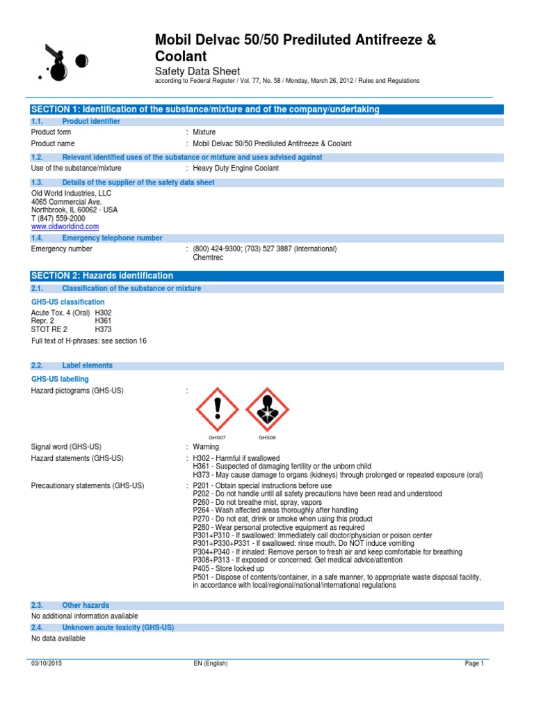Antifreeze Coolant PDF Dangerous Goods Firefighting