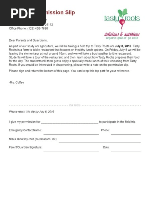field trip permission slip