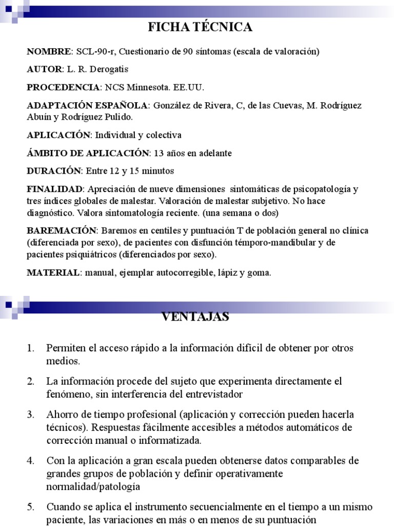 Cuestionario SCL-90-r: Evaluación Sintomática | PDF | Ansiedad | Fobia