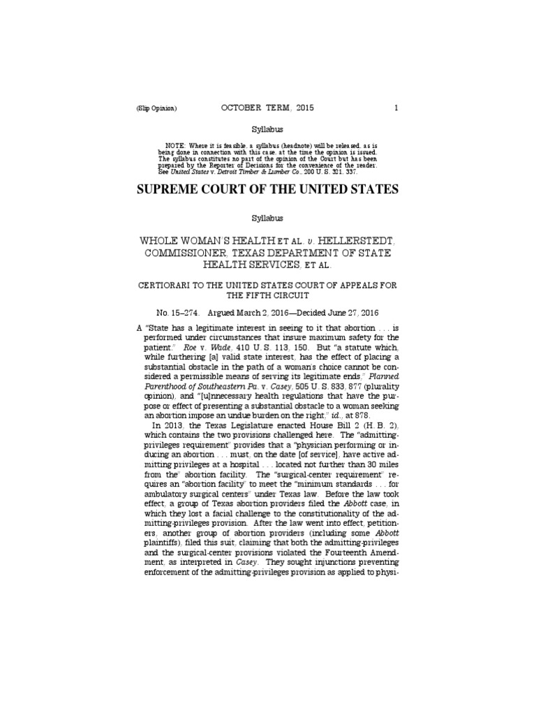 Whole Woman's Health Et Al. v. Hellerstedt PDF