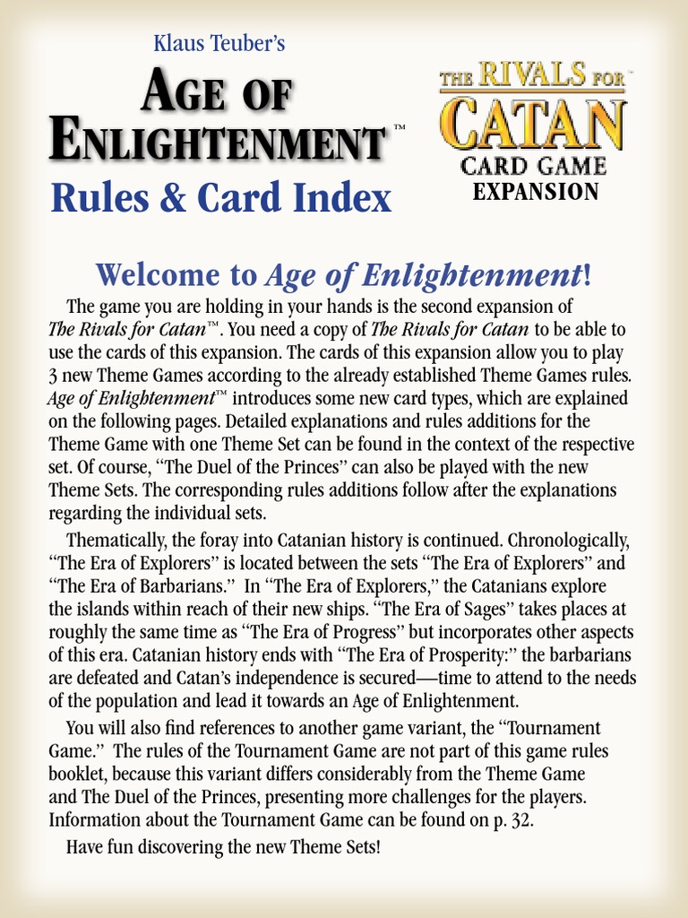 Rivals For Catan Age Of Enlightenment Game Rules Nature Leisure