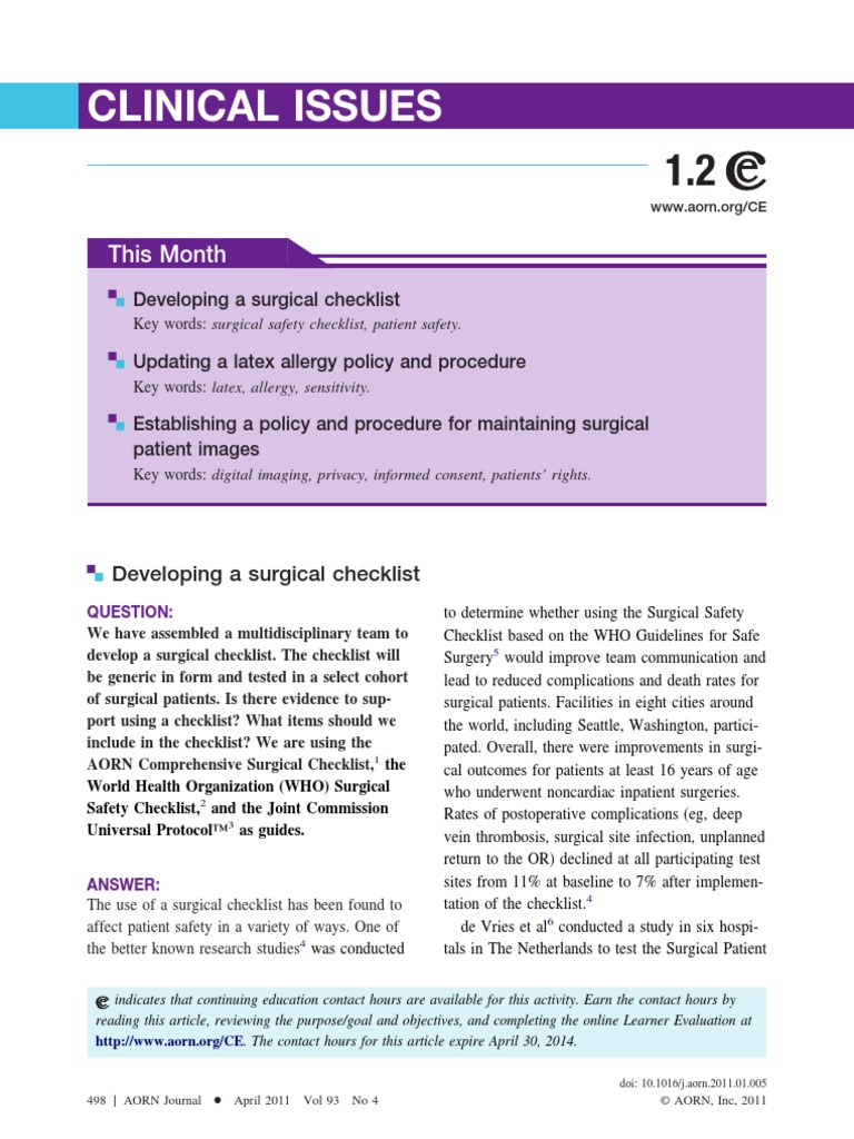 Developing Surgical Checklist Allergy Surgery