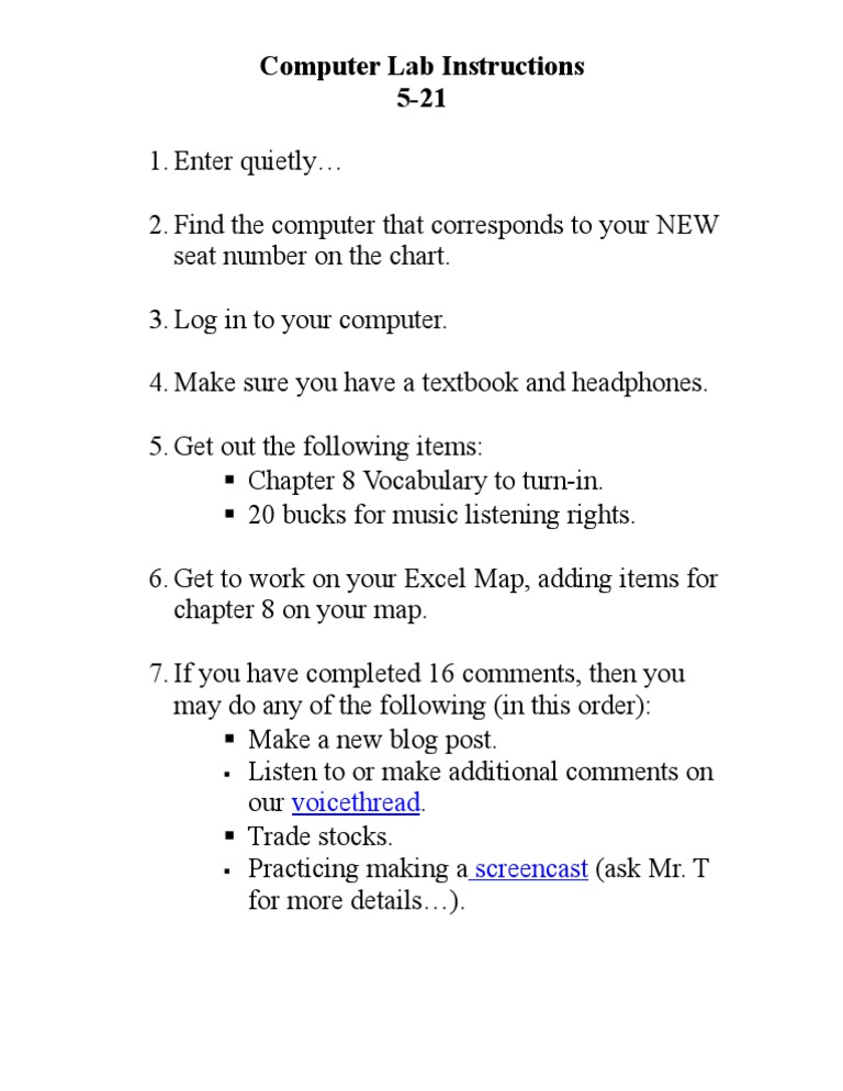 Computer Lab Instructions 5-21 | PDF