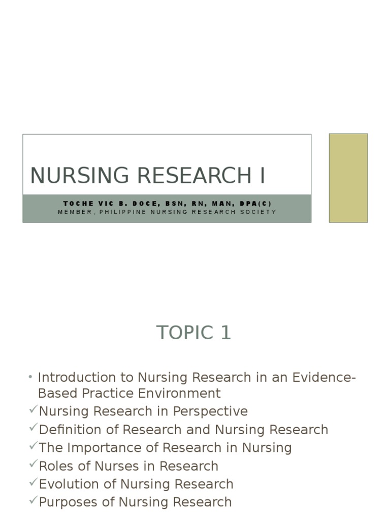 Nursing Research in Evidence-Based Practice | PDF | Evidence Based ...