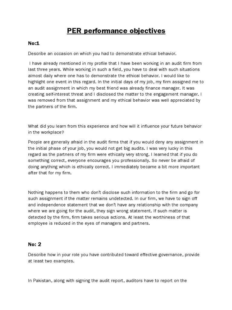 acca PER Performance Objectives Auditor's Report Audit