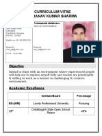 Curriculum Vitae Pranav Kumar Sharma: Objective