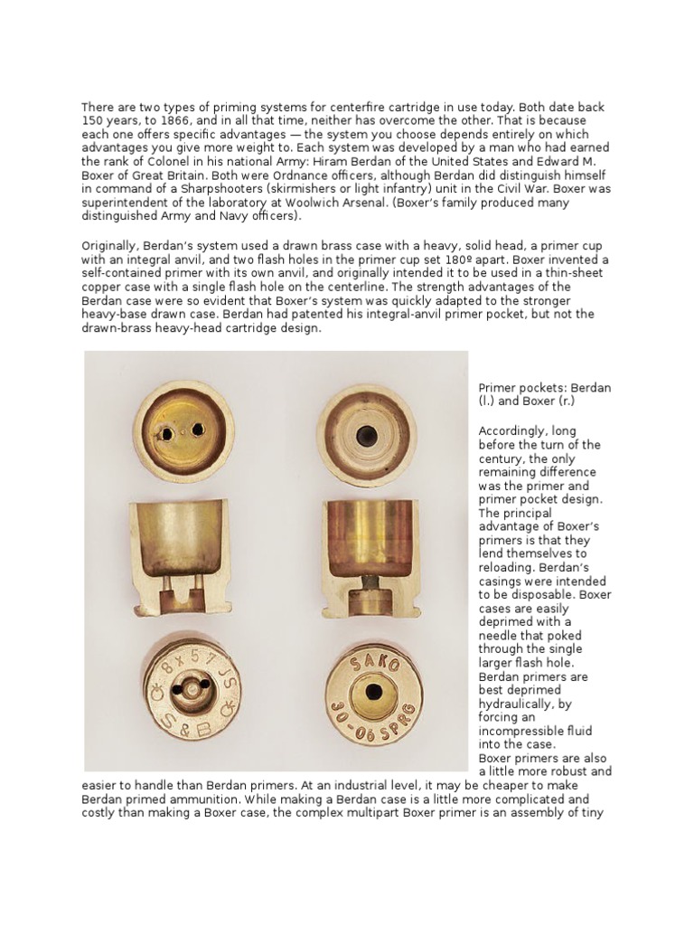 Priming Systems for Centerfire Cartridge in Use Today Cartridge (Firearms) Firearms