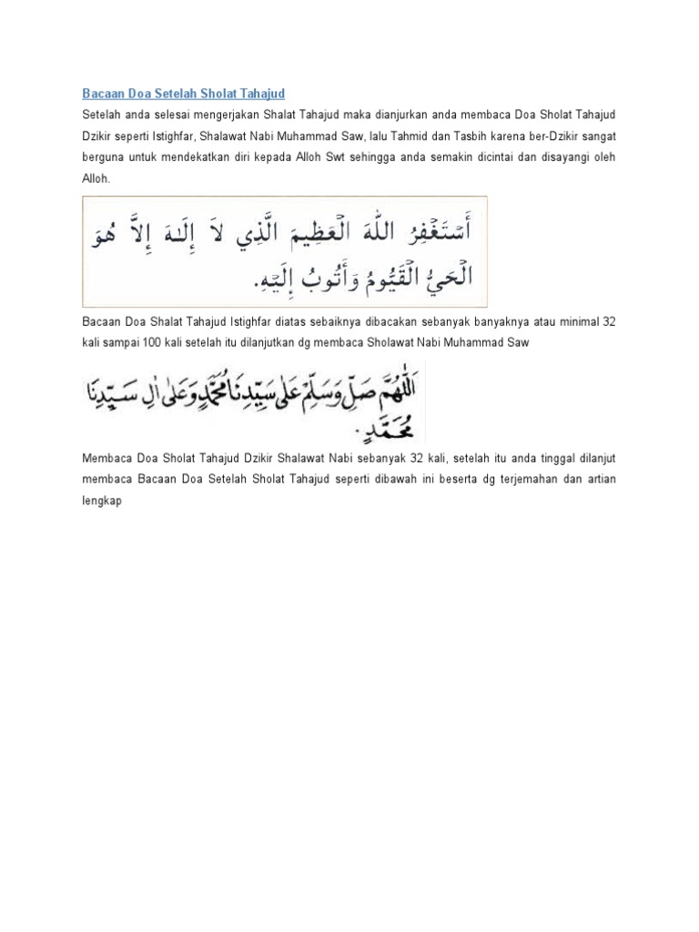 Bacaan Doa Setelah Sholat Tahajud
