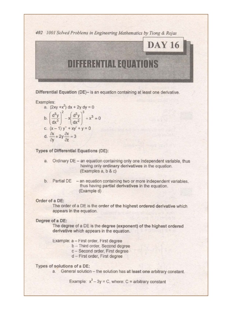 1001 Solved Problems in Engineering Mathematics (Day 16 Differential ...