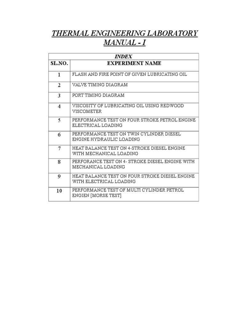 Thermal Engineering Lab I Pdf Diesel Engine Engines