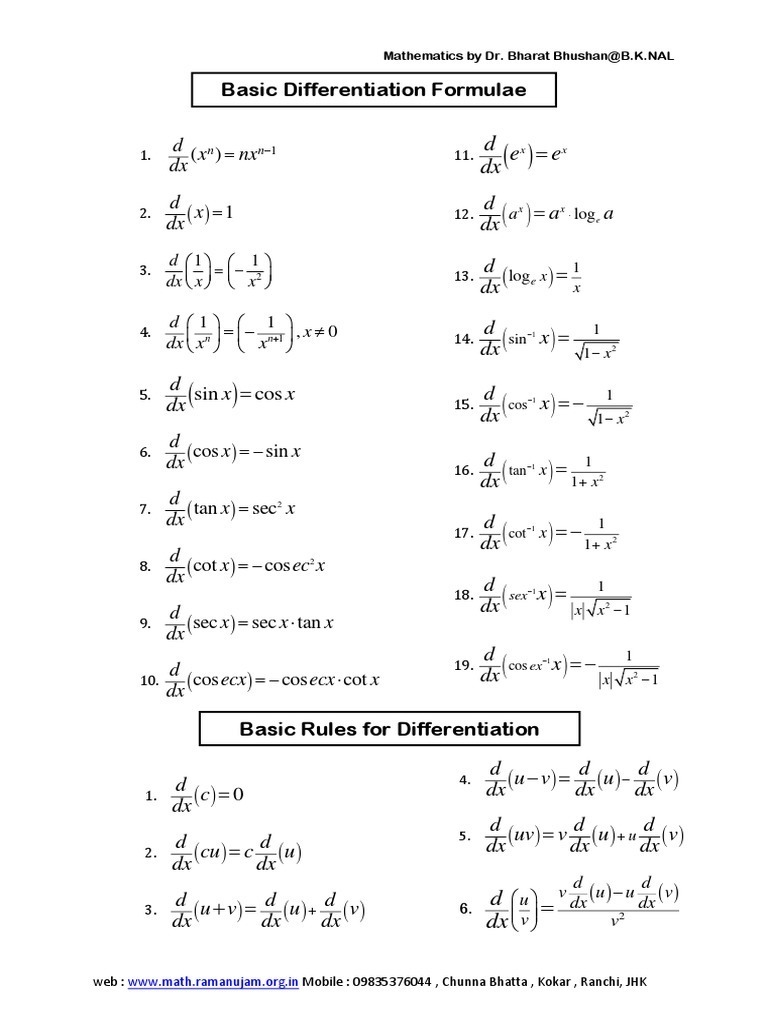 Basic Differentiation Formula | PDF | Mathematics