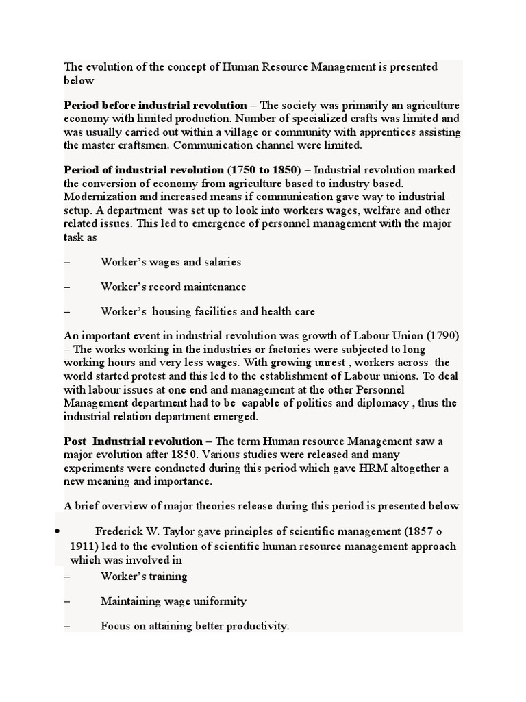 Evolution of Human Resource Management | PDF | Human Resource ...