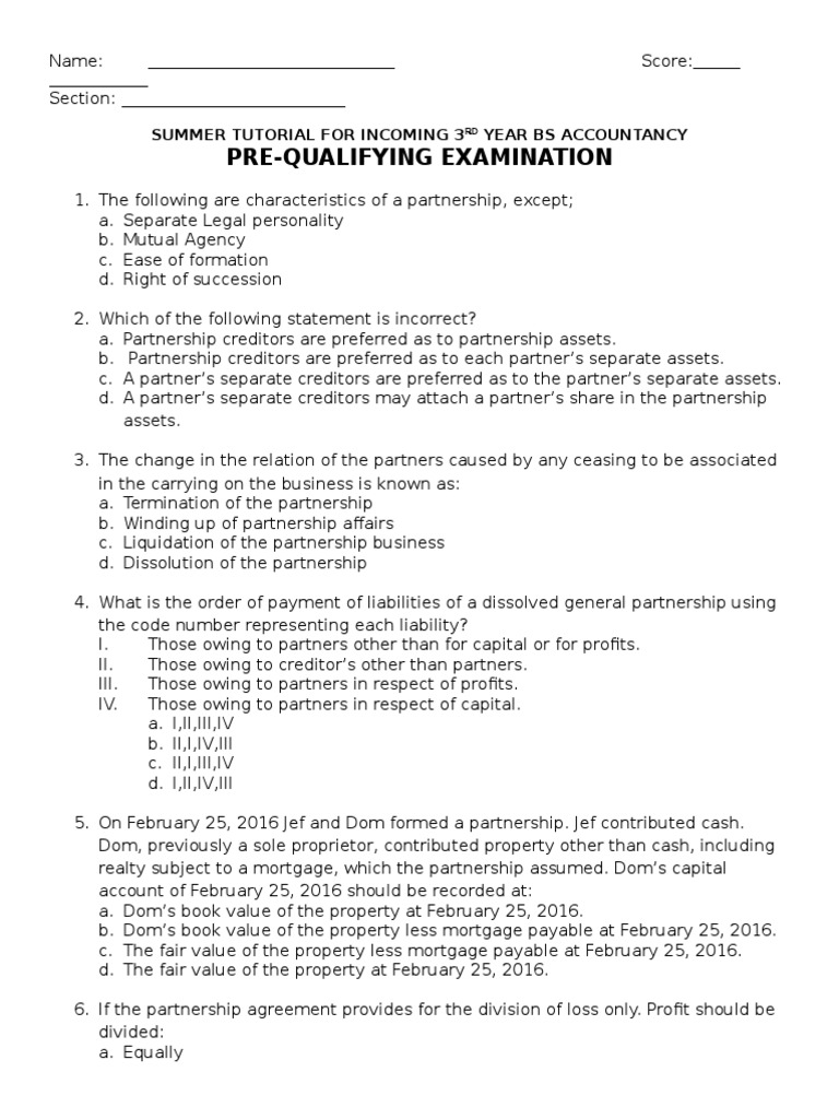 Pre Qualifying Exam Treasury Stock Dividend