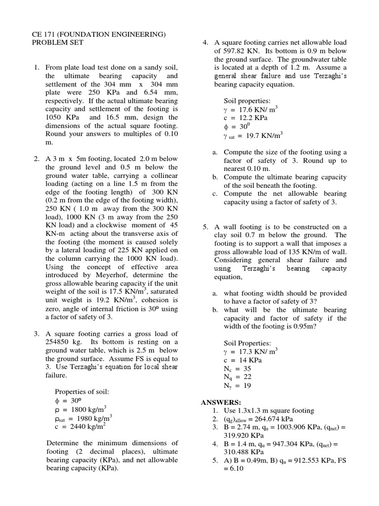 Foundation Engineering Problem Set | PDF | Civil Engineering ...