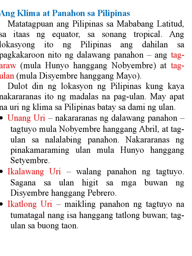 Apat Na Uri Ng Klima Sa Pilipinas Batay Sa Dami Ng Ulan