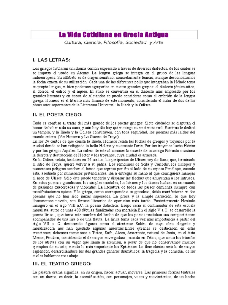 La Vida Cotidiana en Grecia Antigua | PDF | Ilíada | Homero