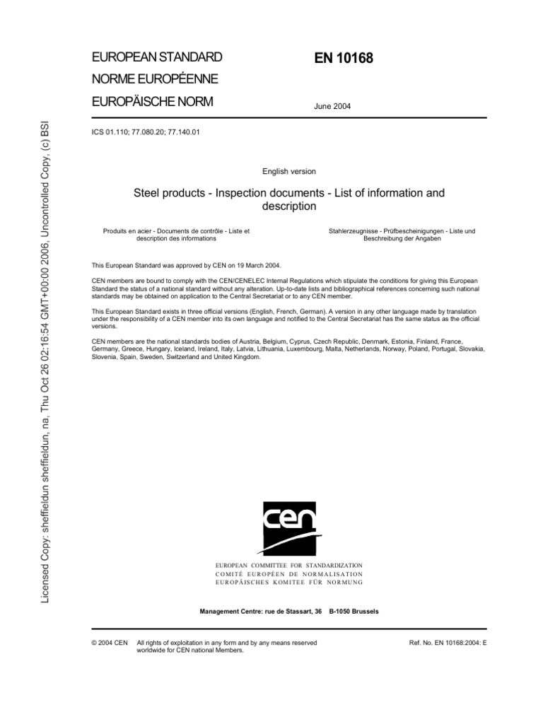 EN 10168 - 2004 - Steel Products - Inspection Documents PDF | PDF ...