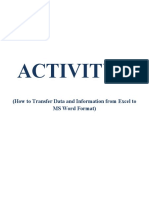 Activity 6: (How To Transfer Data and Information From Excel To MS Word Format)