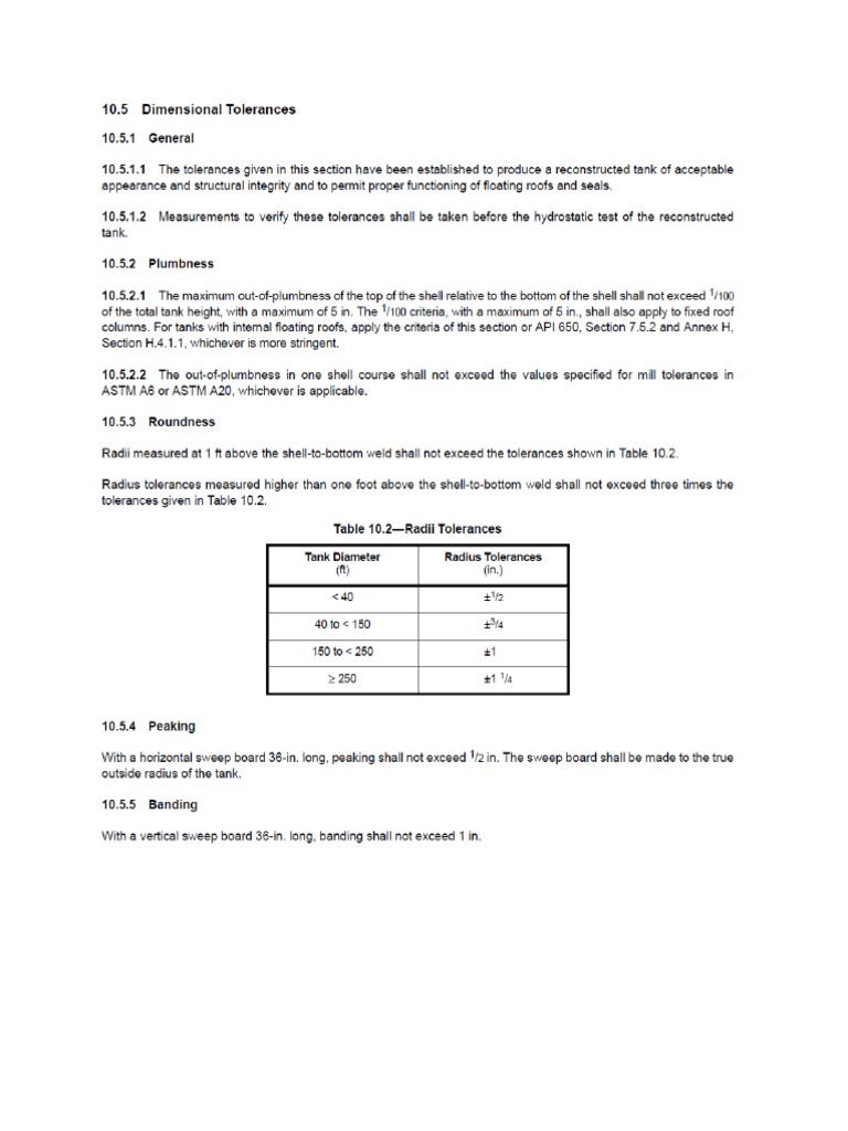 Dimensional Tolerances API 653 PDF PDF