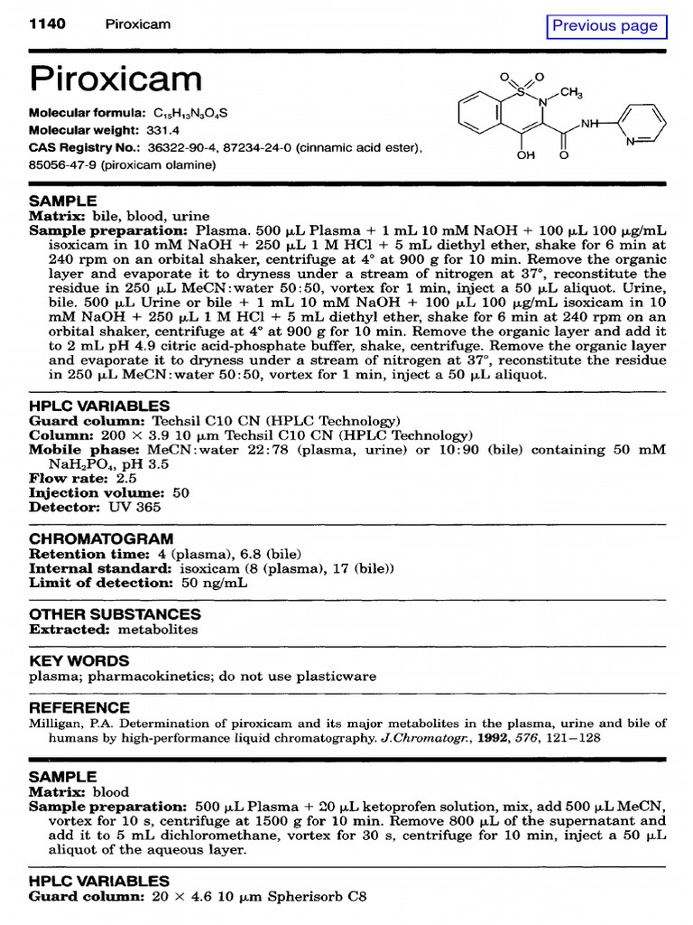 Piroxicam | PDF | Chromatography | High Performance Liquid Chromatography