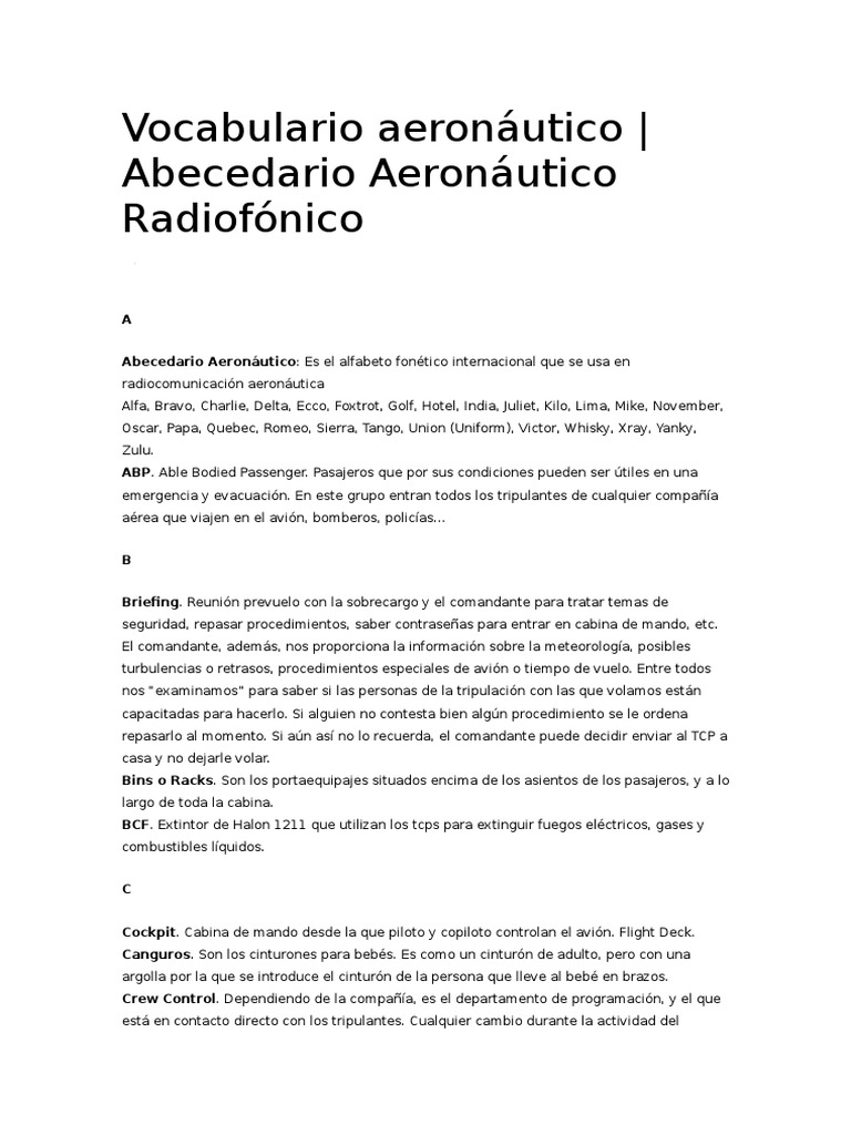 Abecedario aeronáutico Un glosario completo de términos y conceptos clave de la aviación