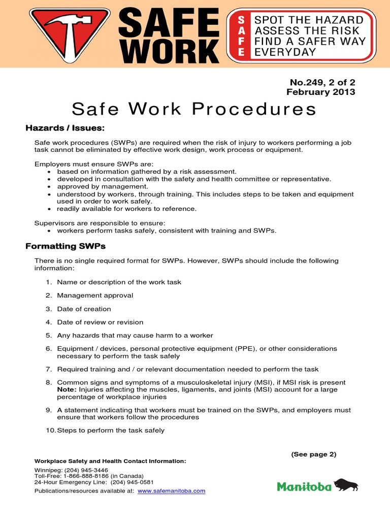 Safe Work Procedures | PDF | Personal Protective Equipment ...