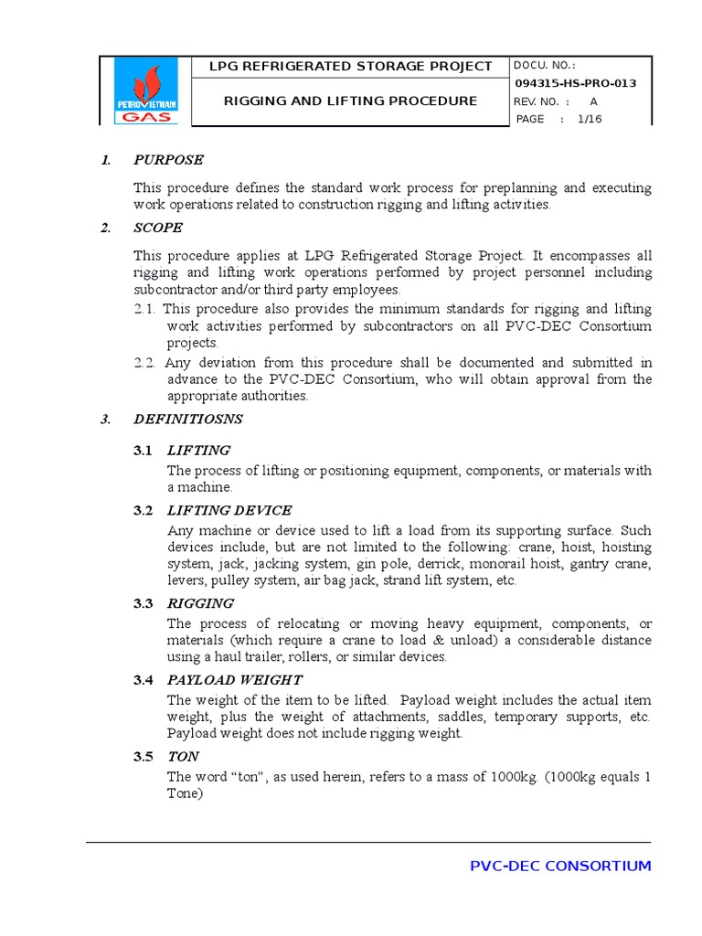 Rigging and Lifting Procedure PDF Crane (Machine) Elevator
