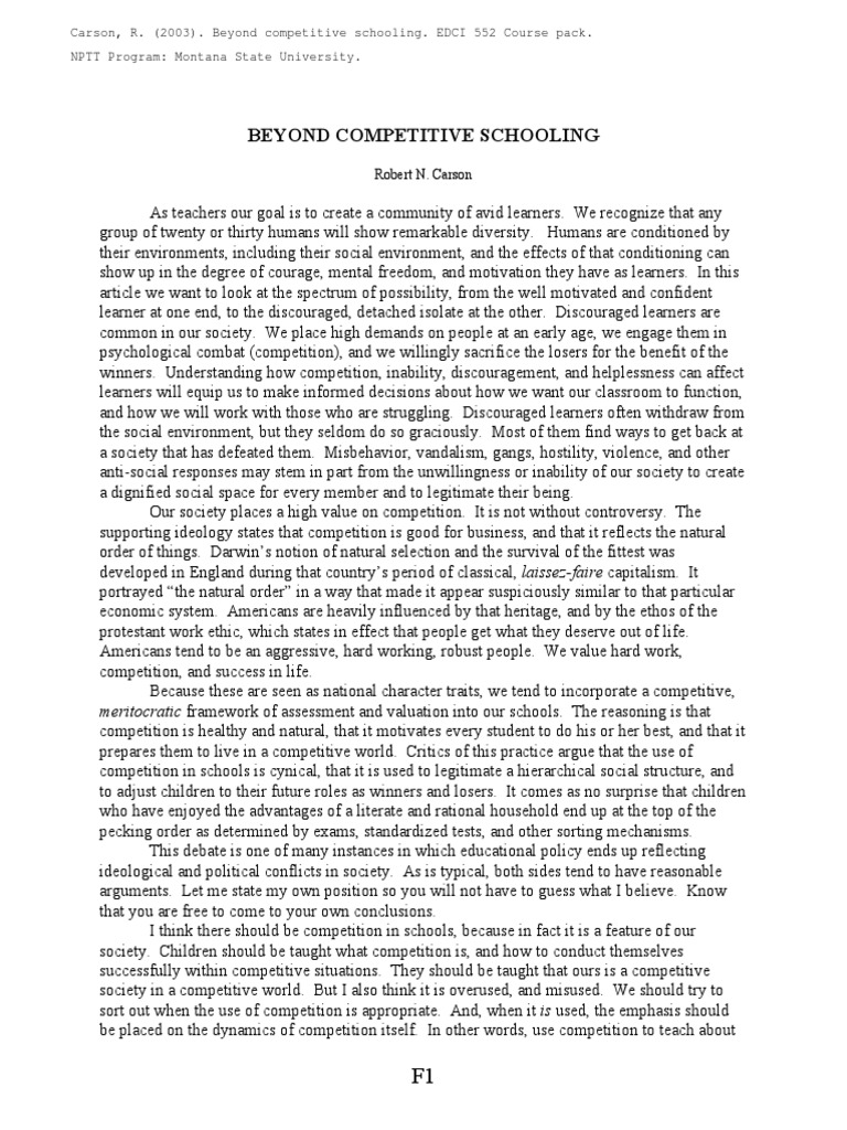 Rethinking Competition in Education | PDF | Classroom Management ...