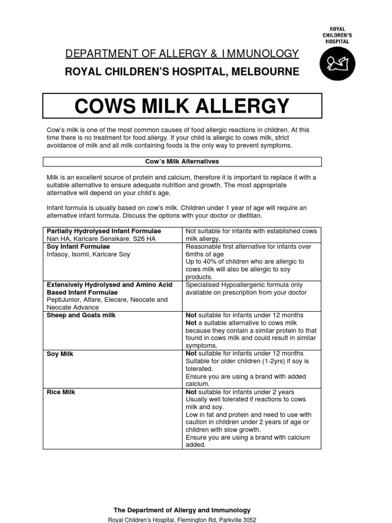 Cows Milk Allergy PDF Milk Food Allergy