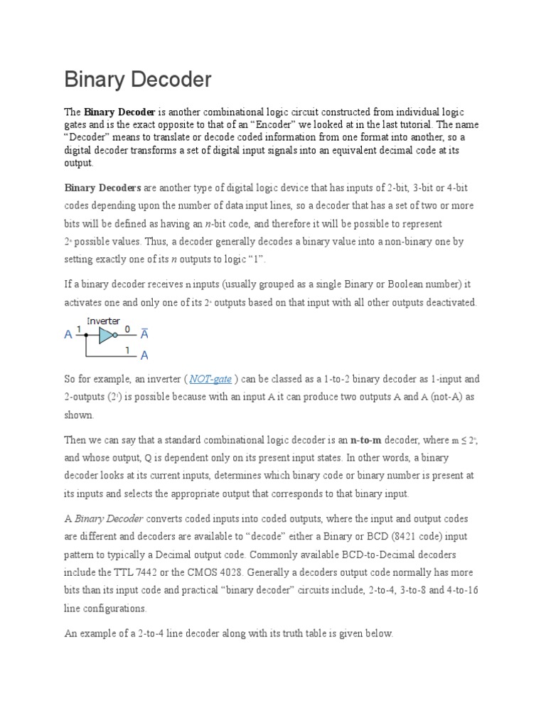 Binary Decoder PDF Computer Data Storage Input/Output
