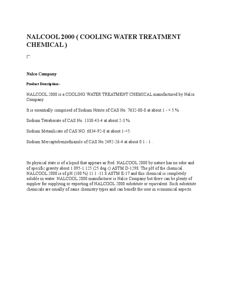 Nalcool 2000 (Cooling Water Treatment Chemical) Nalco Company PDF