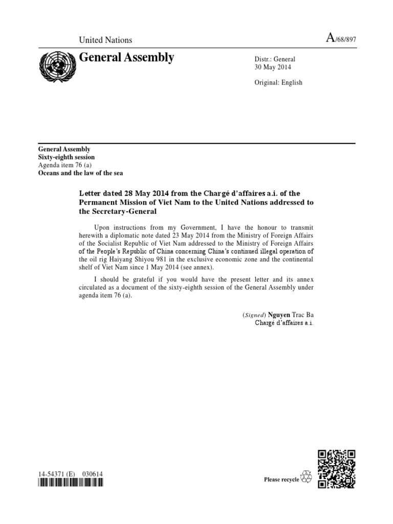 Letter To UN by Vietnam 28 May 2014 | PDF | Non Aligned Movement ...