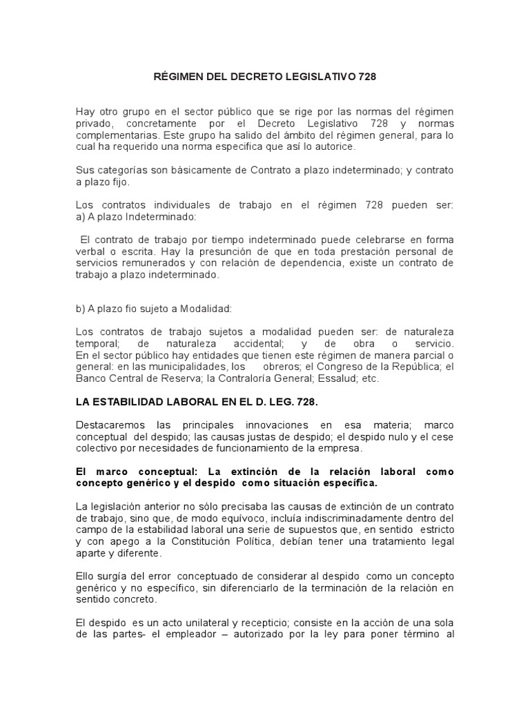 Régimen Del Decreto Legislativo 728 | PDF | Derecho laboral | Evidencia ...