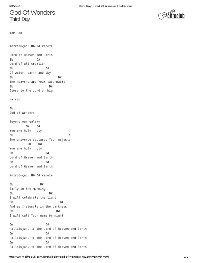 Third Day: God of Wonders Chords | PDF | Art
