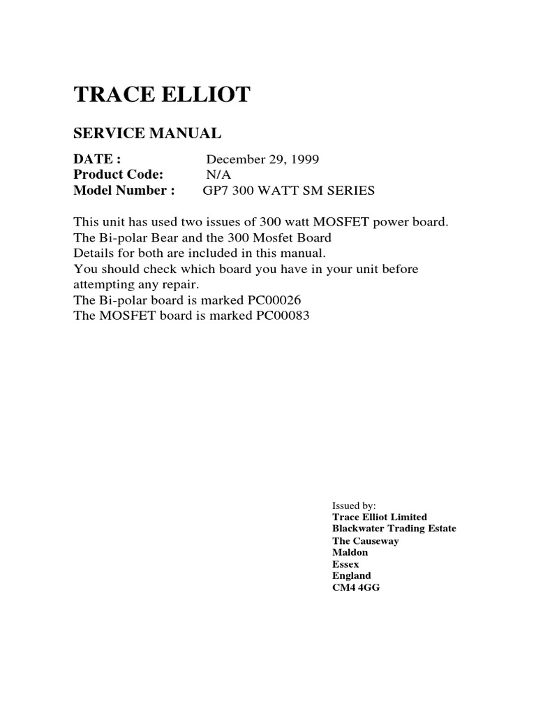 Trace Elliot: Service Manual | PDF | Home & Garden | Computers