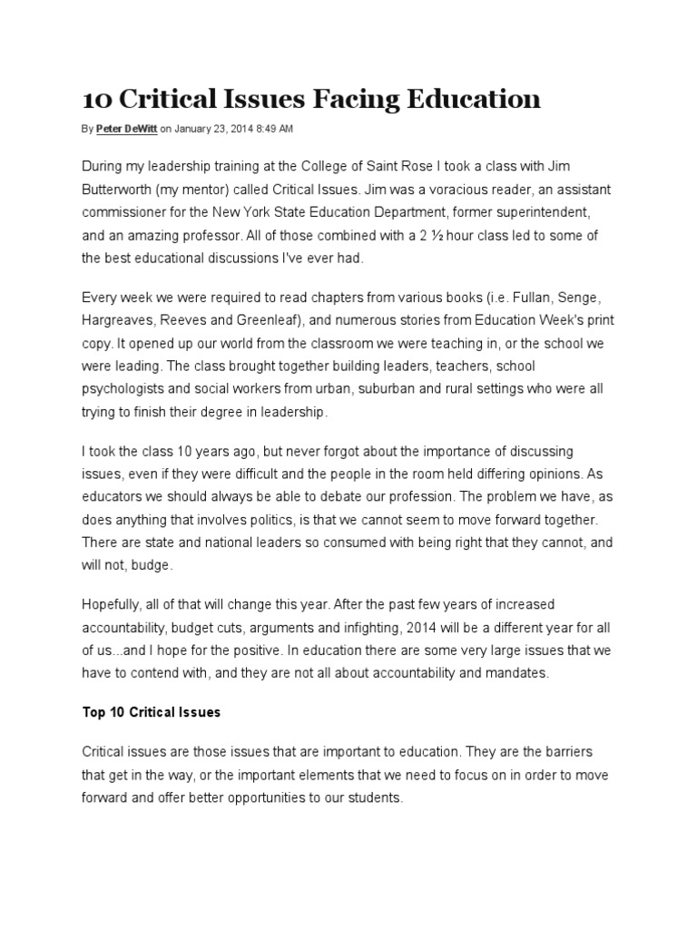10 Critical Issues in Education | PDF | No Child Left Behind Act | Teachers