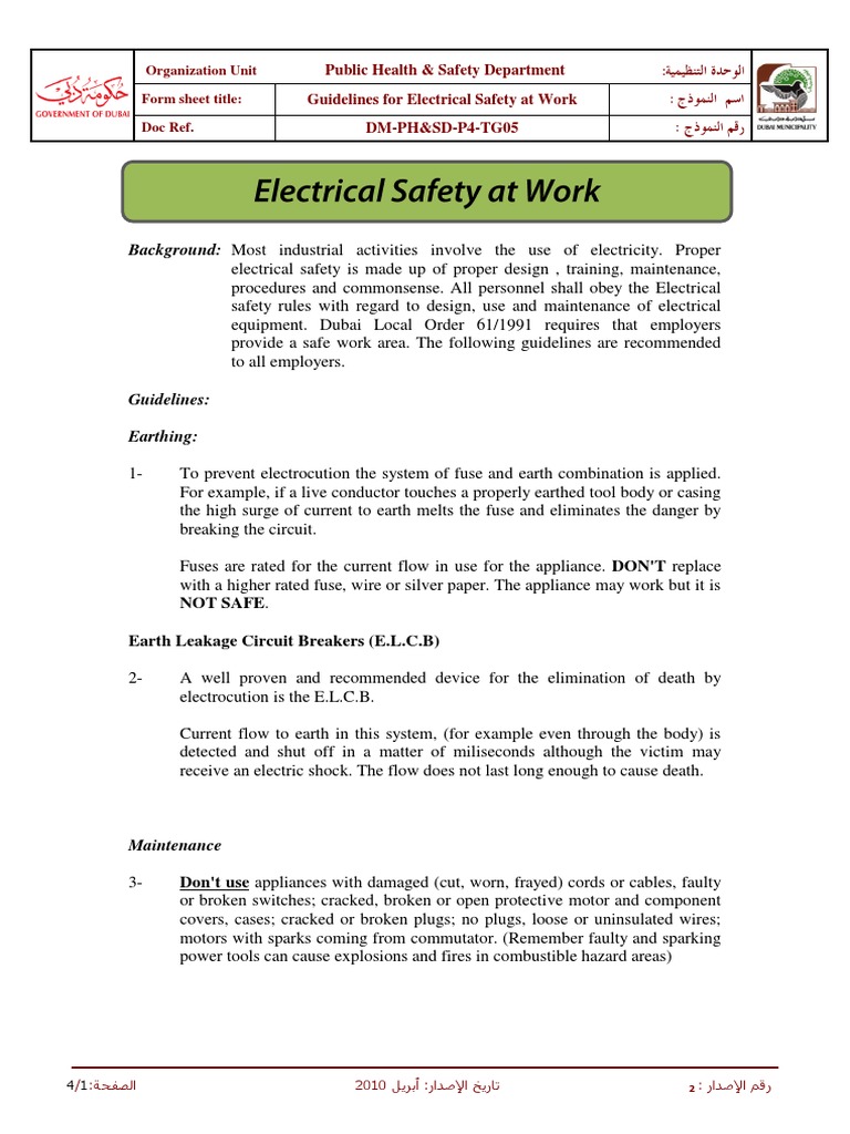 Electrical Safety Guidelines at Work | PDF | Electrical Connector | Ac ...