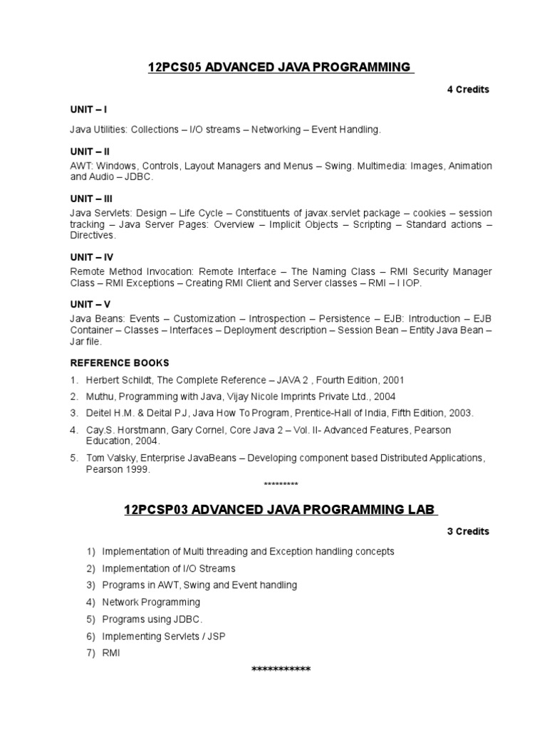 12Pcs05 Advanced Java Programming: 4 Credits Unit - I | PDF ...