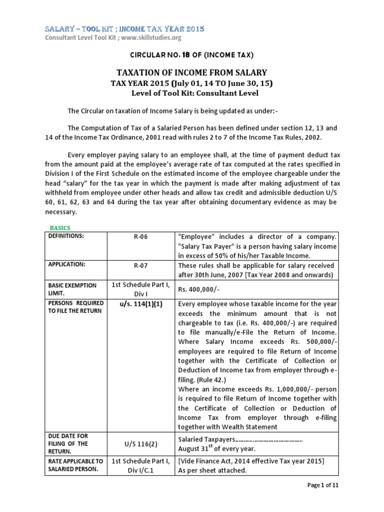 Tool Kit Salary 2015 PDF Tax Employee Benefits