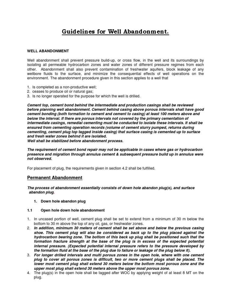 Guidelines for Well Abandonment