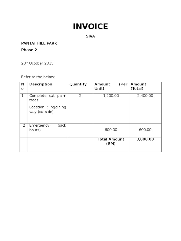 Invoice Pantai Hill Park | PDF