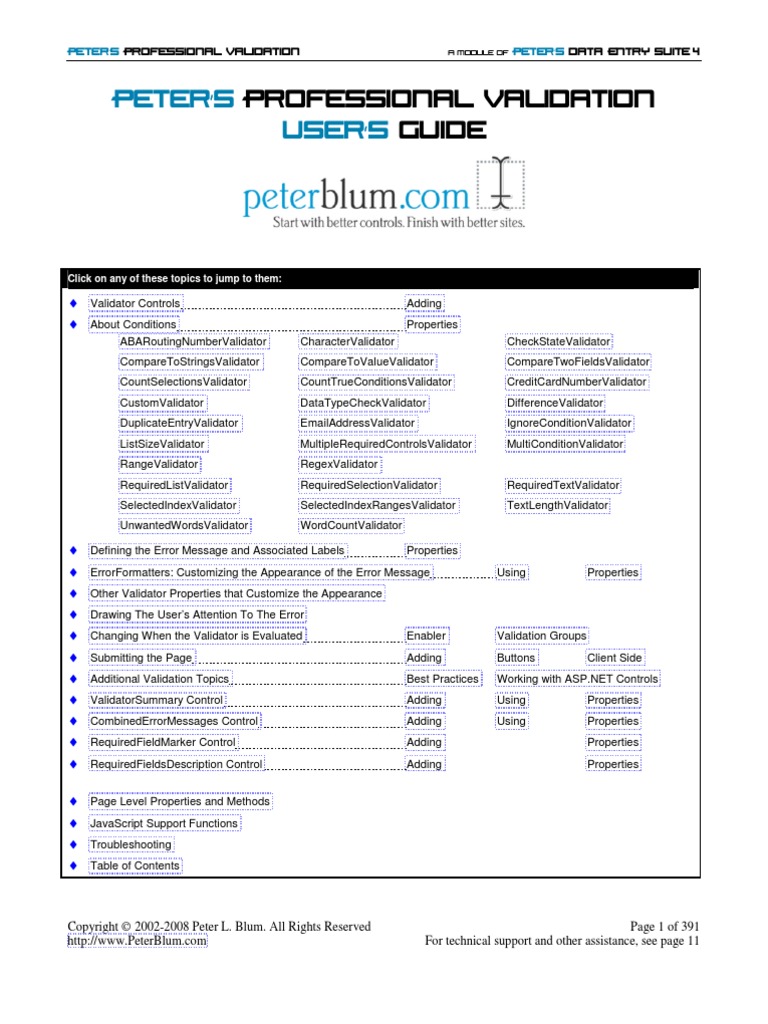Peter's Data Entry Suite v4.0.4 - Validation Users Guide | PDF ...