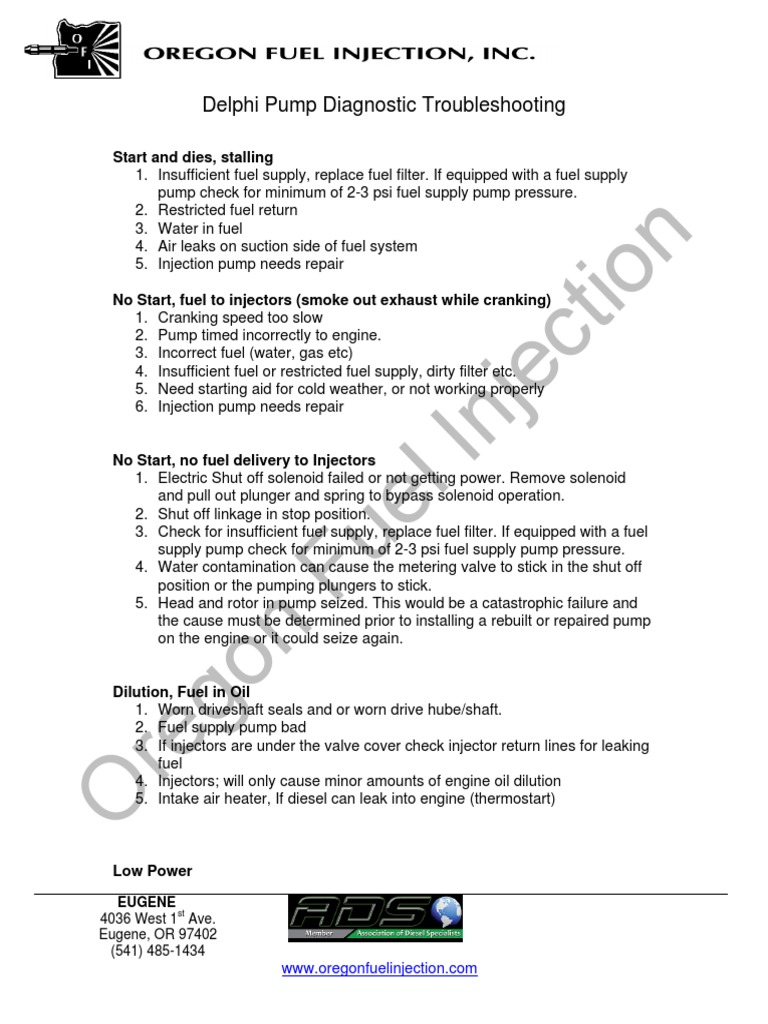 Diesel Fuel Injection Pump Troubleshooting
