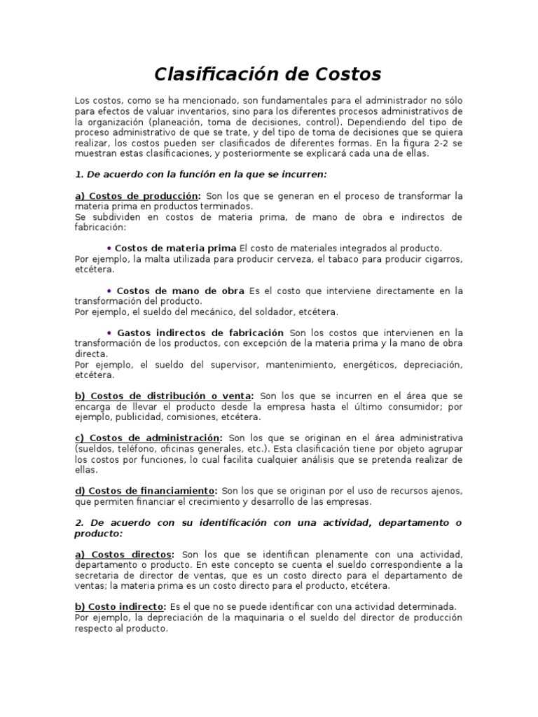 Clasificación de Costos | PDF | Costo | Economias