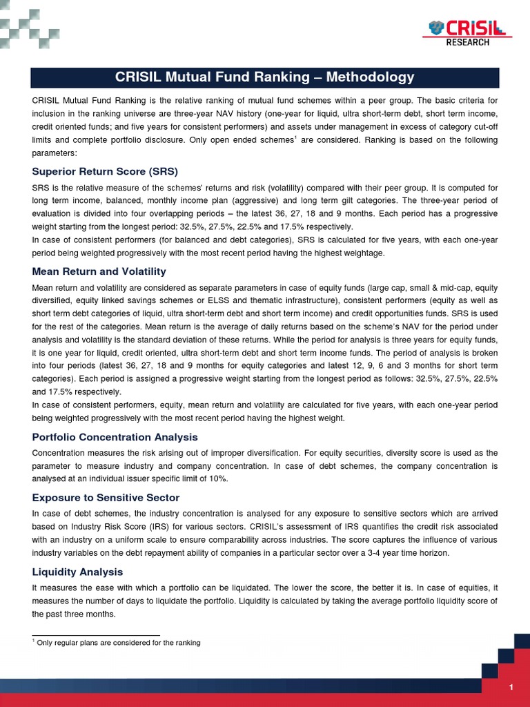 CRISIL Mutual Fund Ranking Methodology Dec 2015 PDF Market